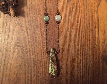 Chrysocolla, Aventurijn, ketting, houten kralen, keten, chakra 's