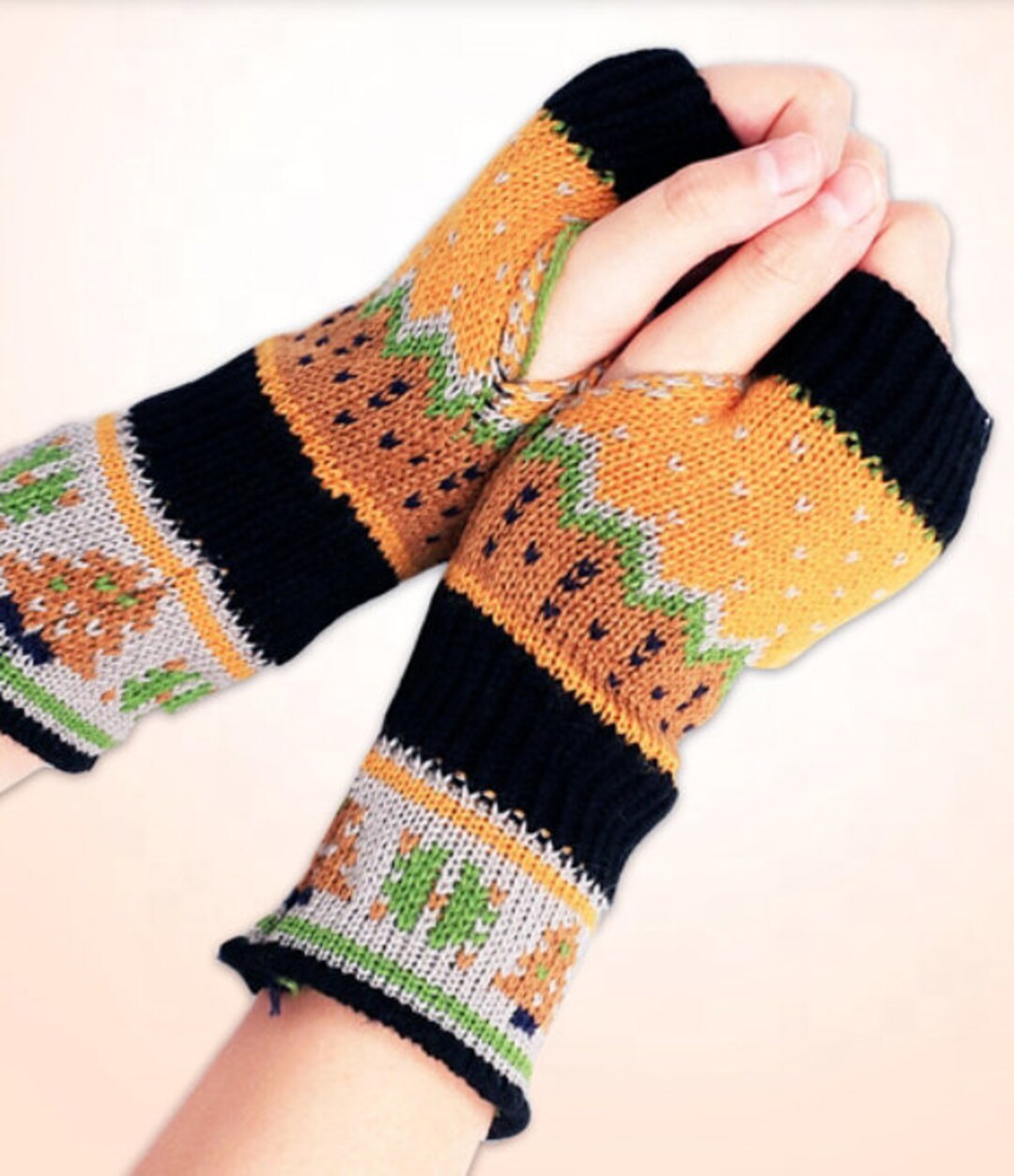 Yirtree 1 Pair Winter Half Finger Gloves Knitted Fingerless Mittens