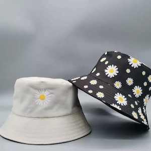 Daisy, Coconut Tree, Letter, Smile Double-side Unisex Bucket Hat Fashion Outdoor Cap