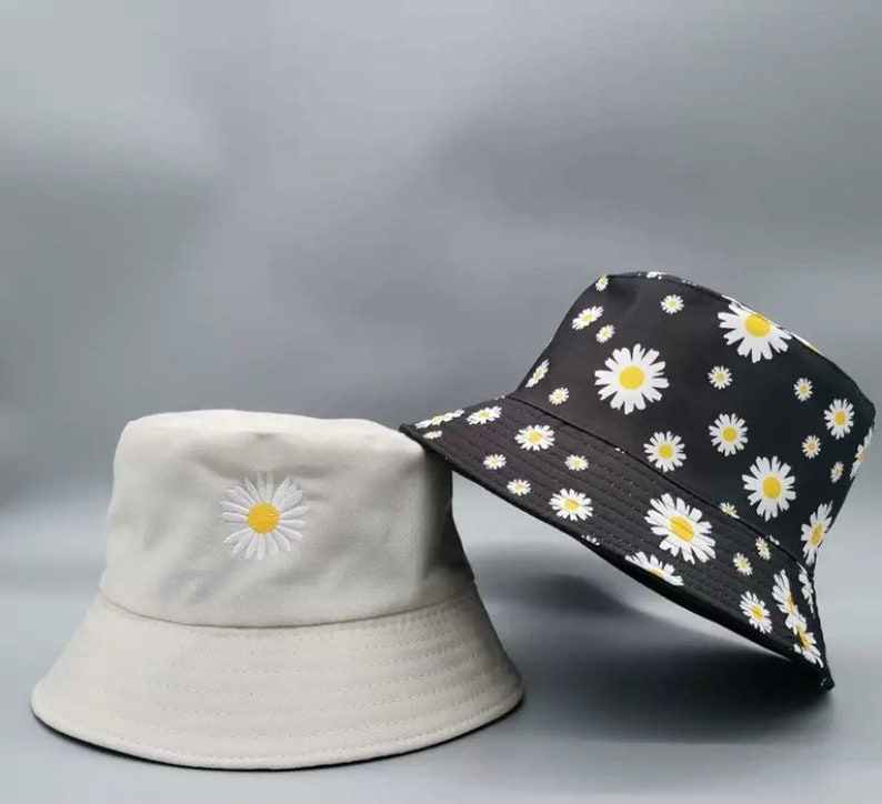 Daisy, Coconut Tree, Letter, Smile Double-side Unisex Bucket Hat Fashion Outdoor Cap