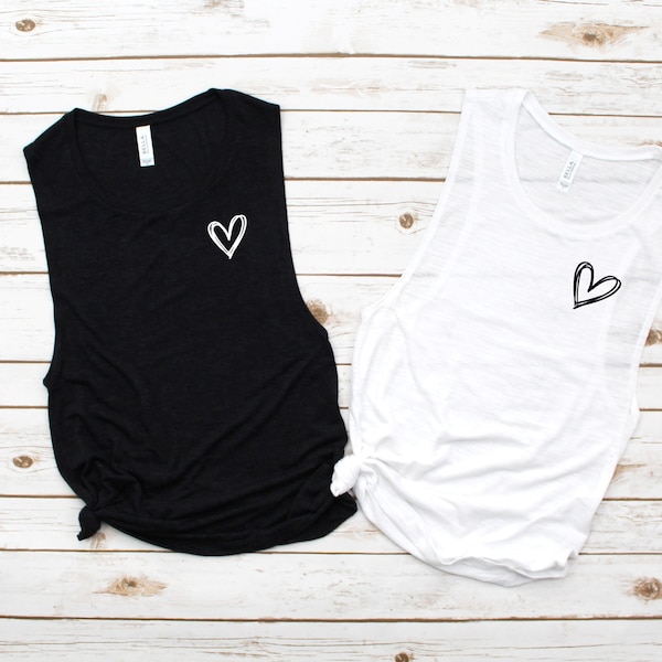 Sketch Heart Pocket Workout Gym Yoga Tank Top Women Muscle Tank