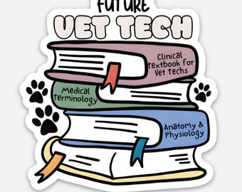 Vet Tech Student Sticker, Veterinary Medicine, Studying Textbooks