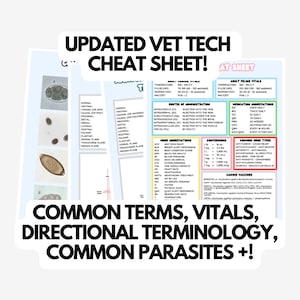 DOWNLOAD DIGITAL - Folha de referências da Vet Tech atualizada! Termos comuns, sinais vitais, parasitas comuns, termos direcionais +! Guia veterinário, VTNE, veterinário