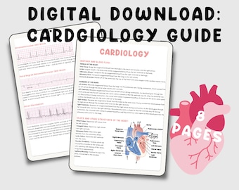 DIGITAL DOWNLOAD - 8 Page Vet Tech Study Guide to Cardiology. ECG, Vertebral Heart Scale