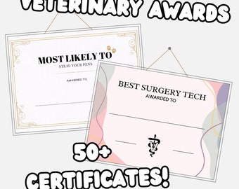 Veterinary Superlative Award Certificates, Vet Tech Party Games (Digital Download)