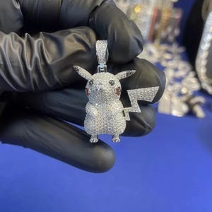 Round Lab Created Diamond &quot;CARTOON PENDANT&quot; Duck Charm Pendant-Custom Made Hip Hop Pendants Hip Hop Pendant-Men&#39;s Pikachu Cartoon Pendant
