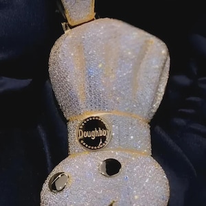 Round Cut Moissanite Diamond Cute Cartoon Doughboy Pendant 14K Yellow Gold Plated, Gifts For Men&#39;s, Character Cartoon Hip Hop Pendant