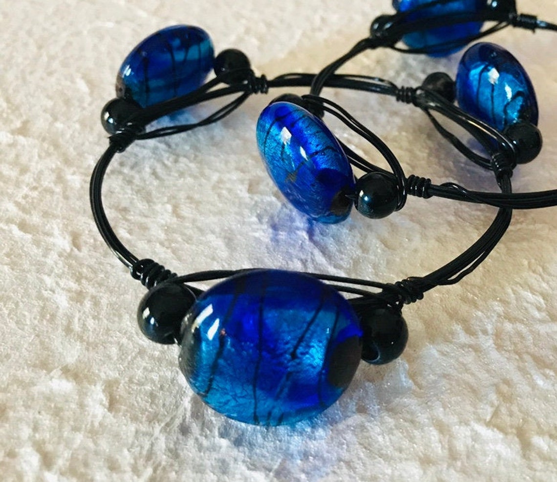 Cobalt Blue Beaded Bangle Bracelet - Etsy