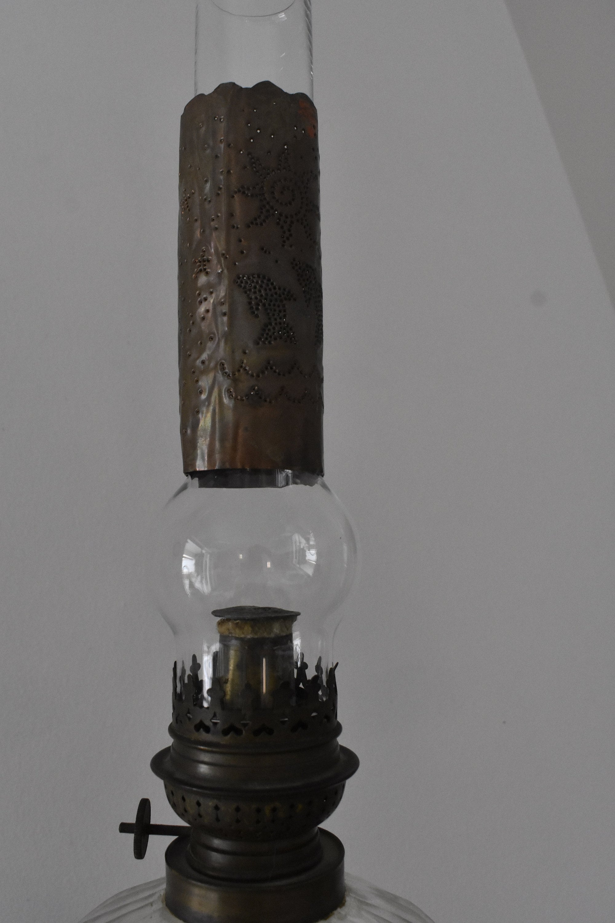 Antique Oil Lamp, Large Size, 64 Cm/25.1,marble, Metal, Glass, Bronze