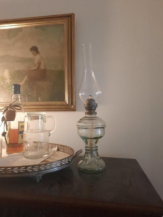 Antique Oil Kerosene Vintage Lamp Glass Base With Glass