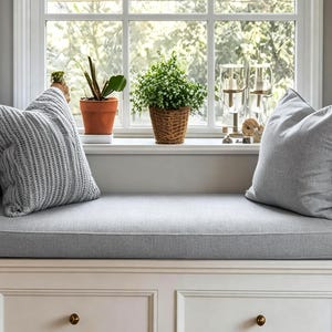 Custom Window Bench Cushion 2 Inch Thick | Kitchen Dining Room Seat | 75D Premium Foam | Splash Proof Washable Cover | Non Slip Base
