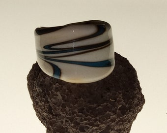 Muranoglasring,Murano Glas Ring,Muranoring,Glasring breit,Handmade Glassring,Murano Ring Handarbeit,handgemachter Glasring,Muranoring weiß