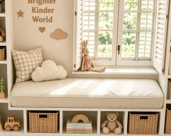 Custom Bench Cushion Indoor | KALLAX Cushion | Window Cushion | 3.15 Inch Thick | Contrast Piping | Washable Cover | Non-Slip Bottom