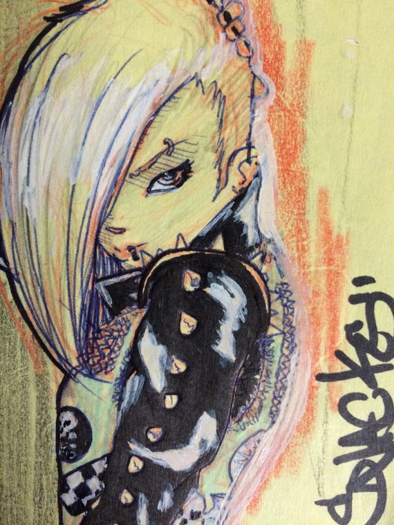 Punk Girl Pinup Post It Note Drawing