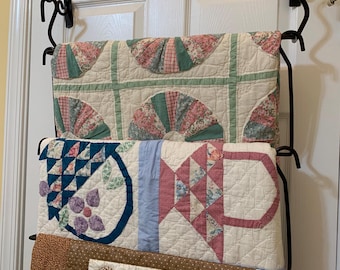 22" Quilt Keeper & Cascade Combo -  Over Door Quilt Hanger: Powder Coated Iron Blanket Display,  WIP/ Fabric storage, Show off your quilts!