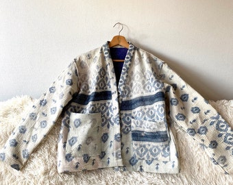 Vintage Reversable Kantha Jacket Blue White spring spring jacket festival Bridal