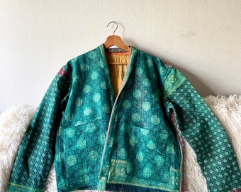 Vintage Reversable Kantha Jacket emerald green spring festival jacket