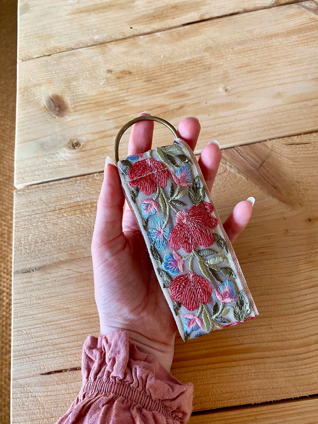 Handmade Keychain Flora in Red Beige and Blue Flowers From Indian ...