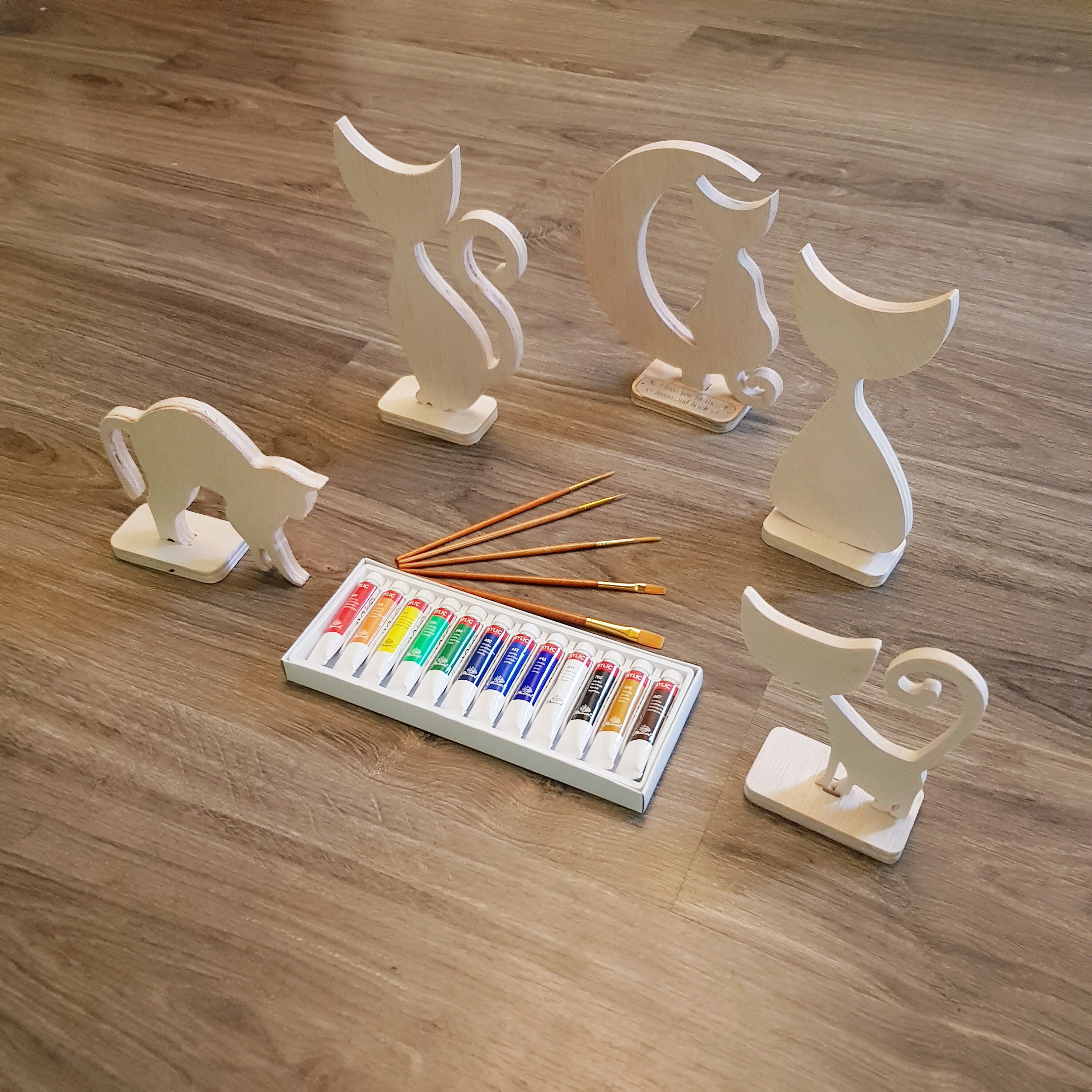 Painting KIT for Adults Set of 5 Cat Figurine Wood Paint Etsy