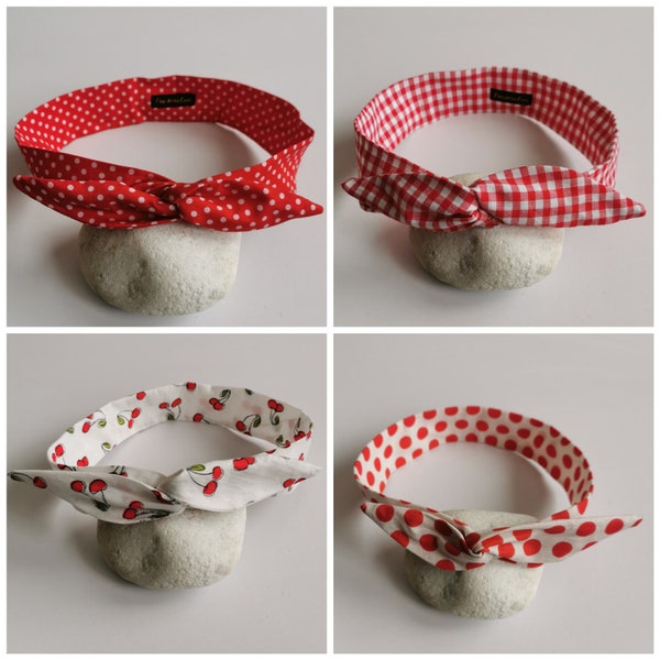 Rigid hair headband, modular printed cotton headband with vintage pin up wire