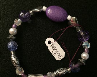 Purple and Silver Handmade Beaded Bracelet