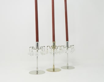Set of three silver plated Candleholder with crystal hangings by J. & L. Lobmeyr, Vienna
