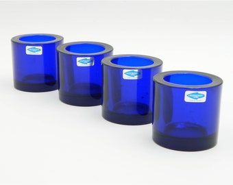 Heikki Orvola one of three cobalt blue Kivi glass tealights from Nuutajärvi Finland