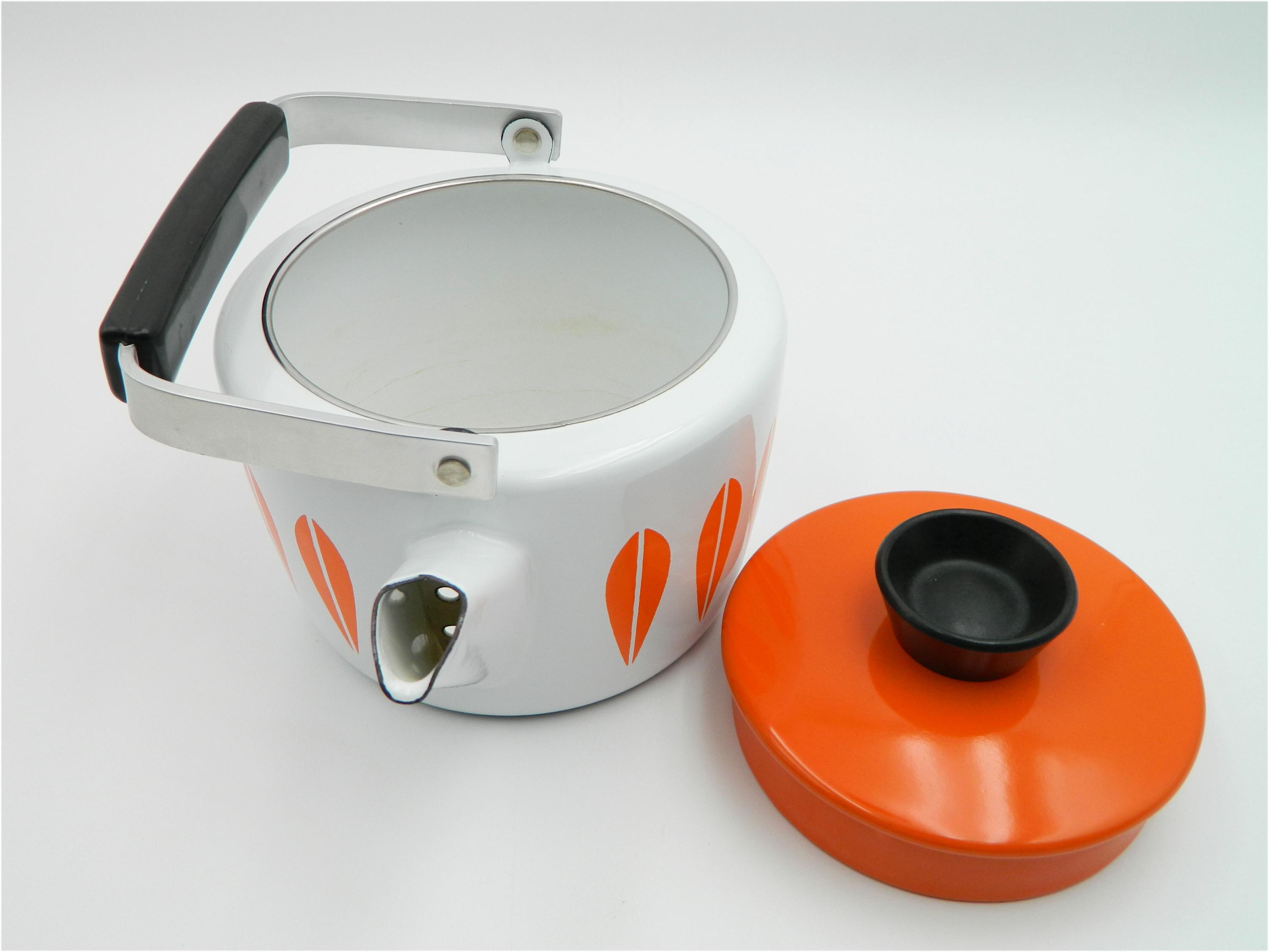 Cathrineholm ホワイト - オレンジ ロータス ケトル 蓋付き グレーテ