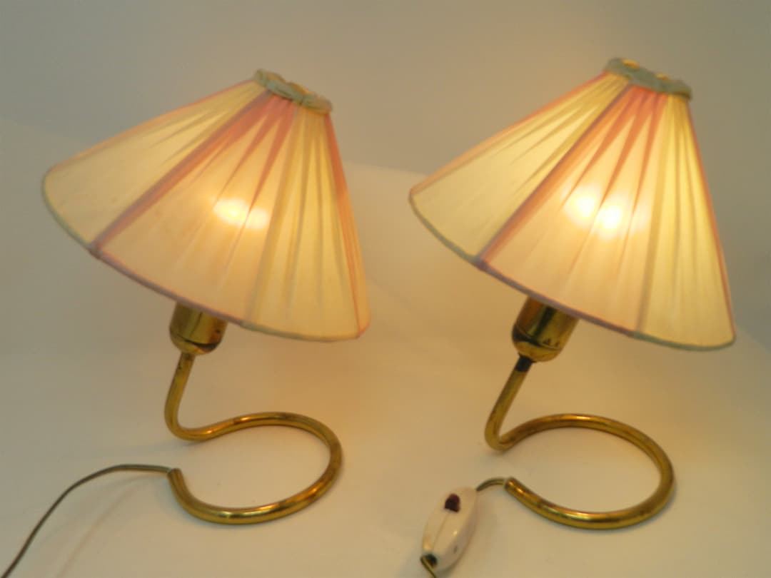 Pair Vintage Brass Bed Side Table Lamps by Nikoll Vienna From the 50ts