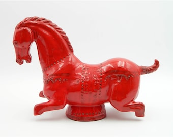 Bitossi Raymor Aldo Londi Ceramic red Roman horse on pedestal