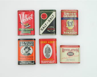 Six lithographed American tin tobacco tins from the 1950s