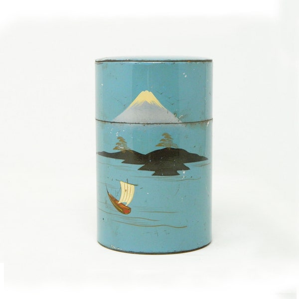 vintage tea tin from Japan with Mt. Fuji motif - Fuji Chazutsu