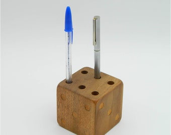 Scandinavian wooden cube pen holder from the 60s