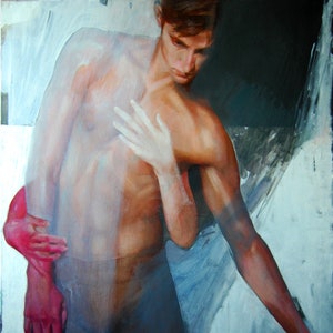 Mannelijke paar origineel schilderij op doek moderne grote kunst mannelijke figuratieve Body Art man portret Gay kunst abstracte kunst cadeau voor hem blauwe kunst