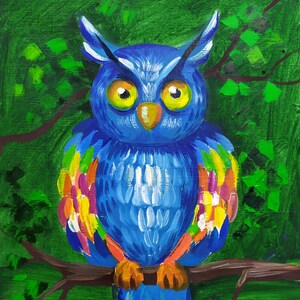 Búho arte pájaro pintura búho pared arte niño sala decoración vivero de dibujos animados búho decoración pop arte regalo para la paleta de éhild cuchillo rojo azul arte pintura al óleo