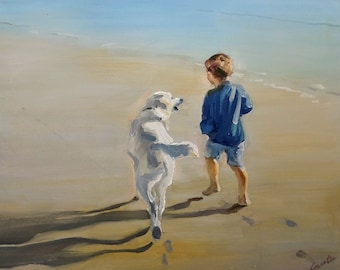 Art Oil Painting Ukrainian Original Family Wall Art Inspirational Art Happiness Child Nursery Wall Decor Seascape Modern Dog Reflection Art