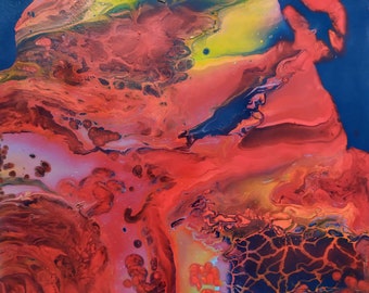 Abstraktes Fluid Art Gemälde Rot Original AcrylGemälde Home Decor Leinwand Moderne Kunst Wohnzimmer Dekor Buntes Kunstwerk Abstrakte Wandkunst