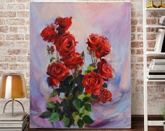 バラの絵画 花 静物画 赤いバラのアート 花のアート クラシック絵画