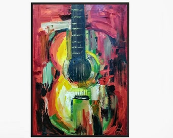 Guitar Art Music Paint Guitar Oil Painting Abstract Art Music Art Music Artwork Gift For A Musician Modern Art On Canvas Colorful Art Red