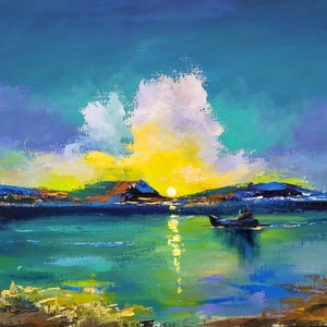 Seascape Painting Landscape Ocean Coastal Painting On Canvas Beach Sunset Wall Art Blue Sunrise Painting Living Room Decor Gift For Friends
