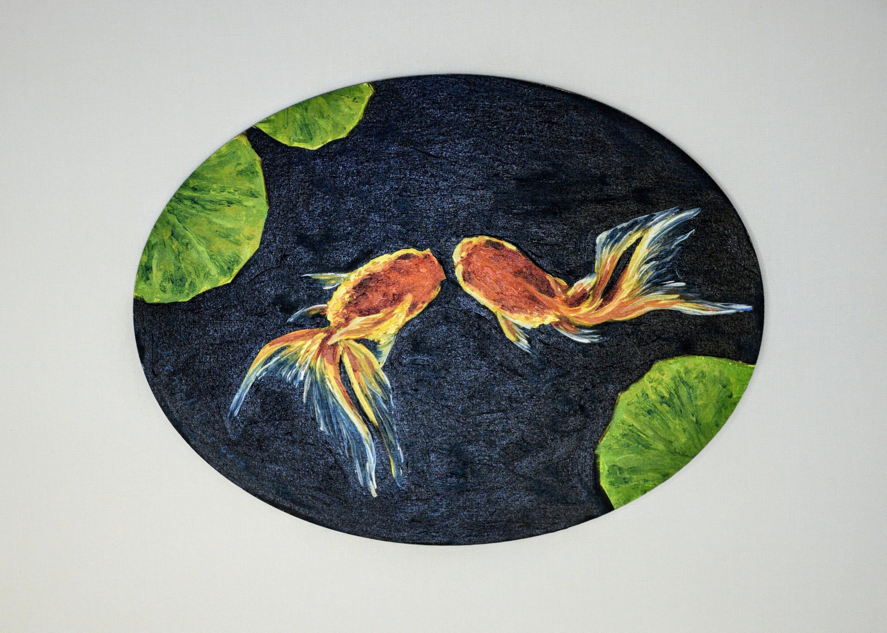 Goldfish Oil Painting Fish Original Art Goldfish Art Oval Canvas Asian ...