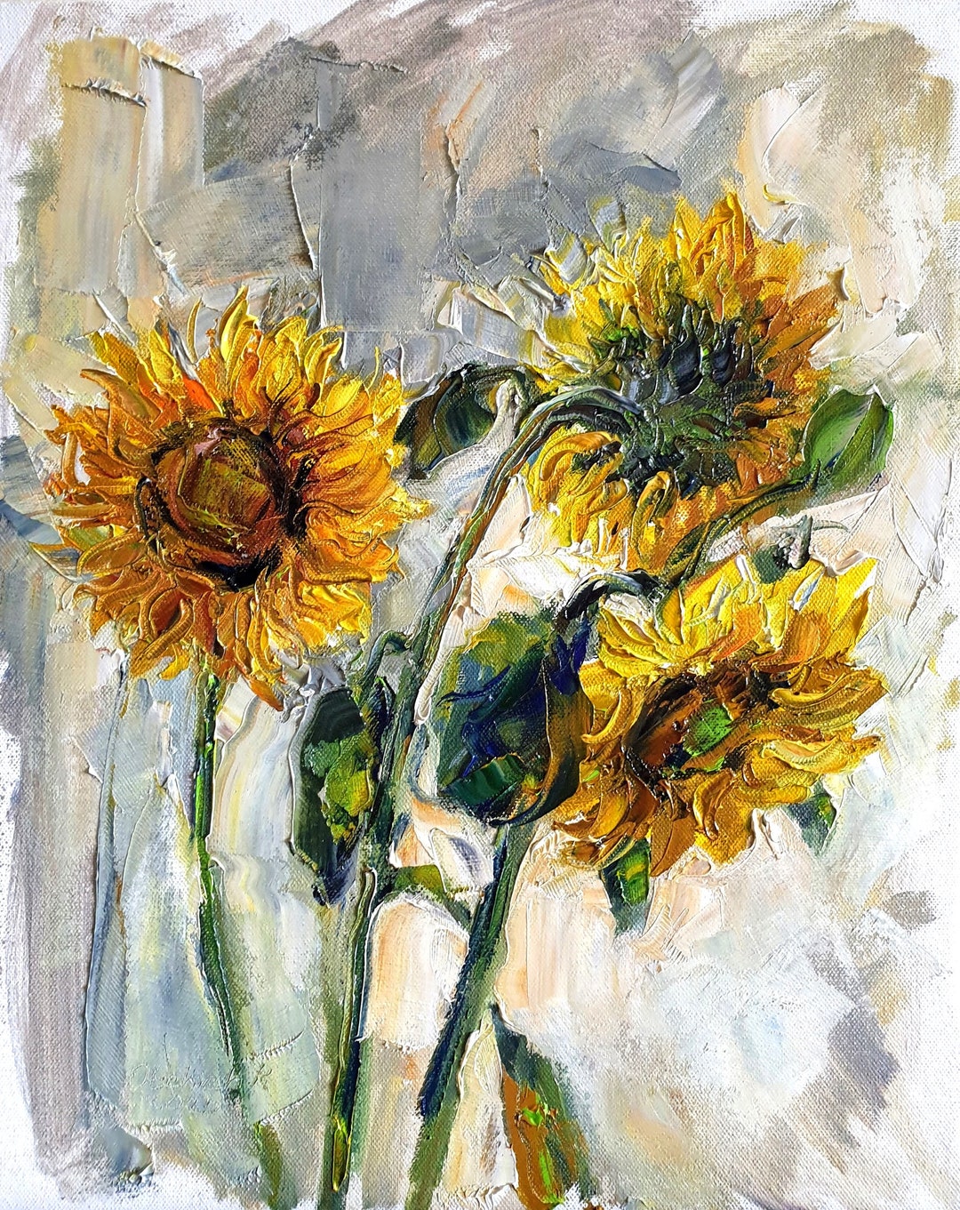 Ukrainian Sunflowers Original Oil Painting Still Life Yellow Sunflower ...
