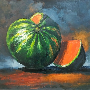 Watermelon Art Still Life Painting Fruit Painting Watermelon Decor Colorful Painting Fruits Pictures Kitchen Decor Summer Art Fruit Wall Art