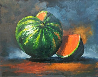 Watermelon Art Still Life Painting Fruit Painting Watermelon Decor Colorful Painting Fruits Pictures Kitchen Decor Summer Art Fruit Wall Art