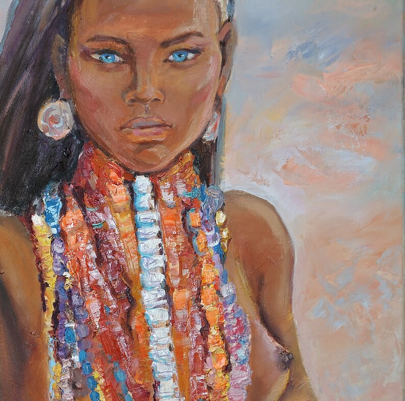 African Woman Art African Painting Original Art Black Woman Painting Oil Painting African Decor African Wall Art Large Art Masai Painting image 2