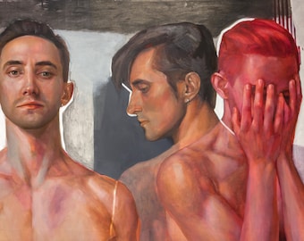 Gay Man Art Extra Grande Original Pintura al Óleo Arte Moderno Cuerpo Masculino Orgullo Gay Arte Amor Sensual Arte Regalo para Él Retrato Masculino Arte Figurativo