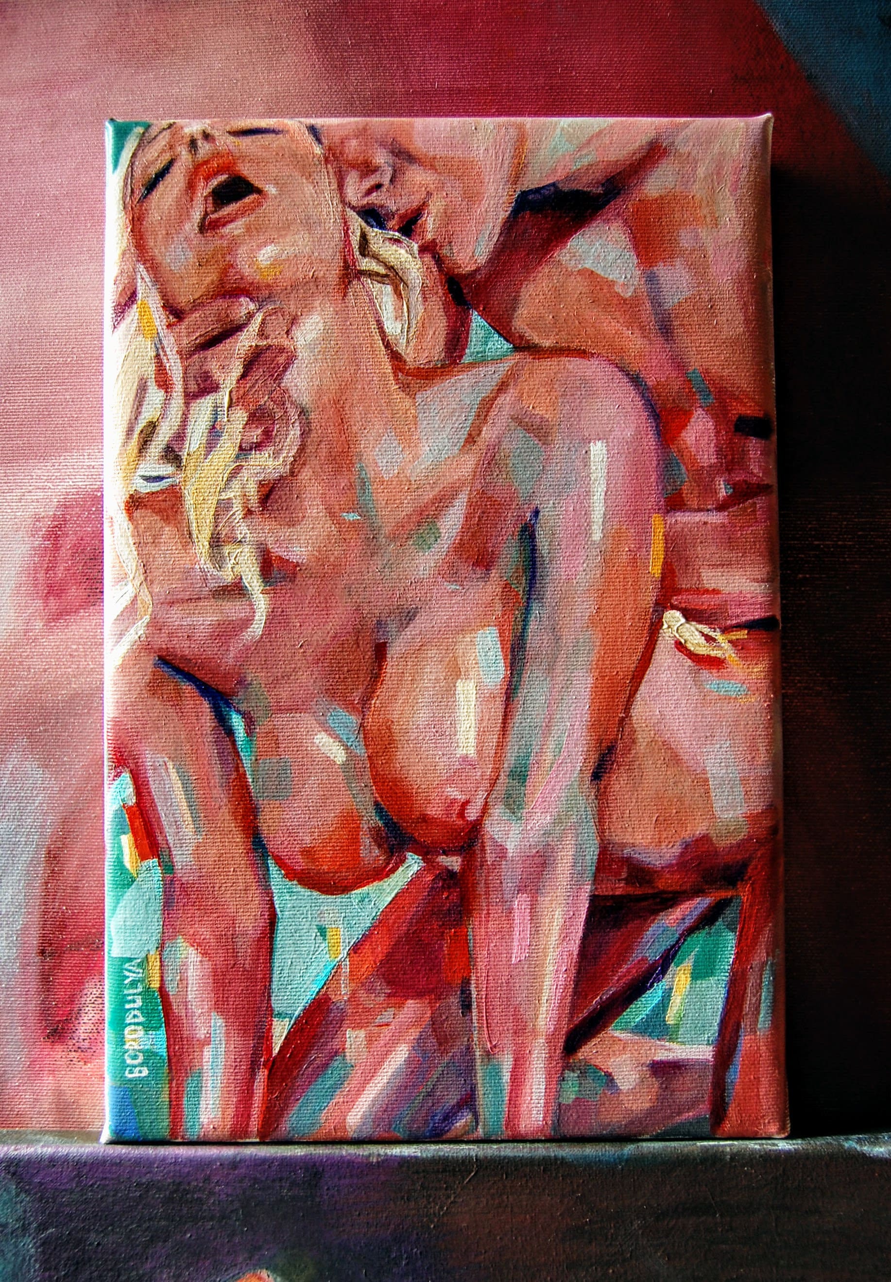 Oil Painting Original Erotic Art Sensual Sex Red Art Bedroom image