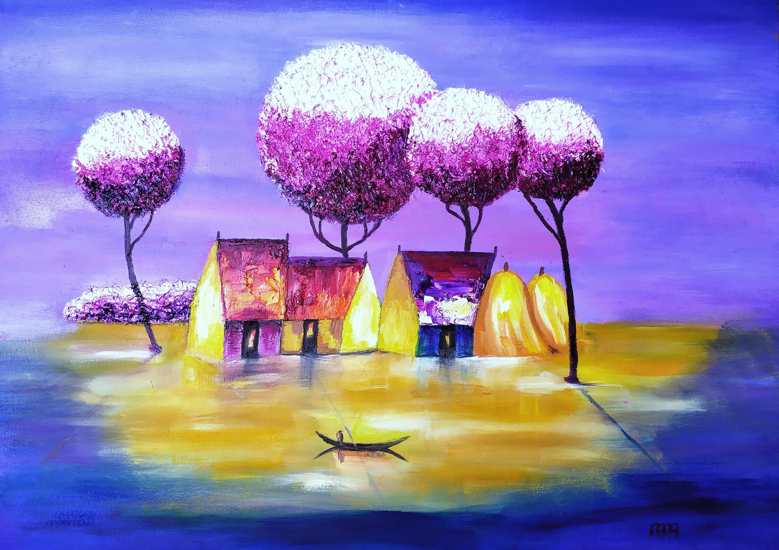 Oil Painting Asian Art Abstract Landscape Colorful Painting