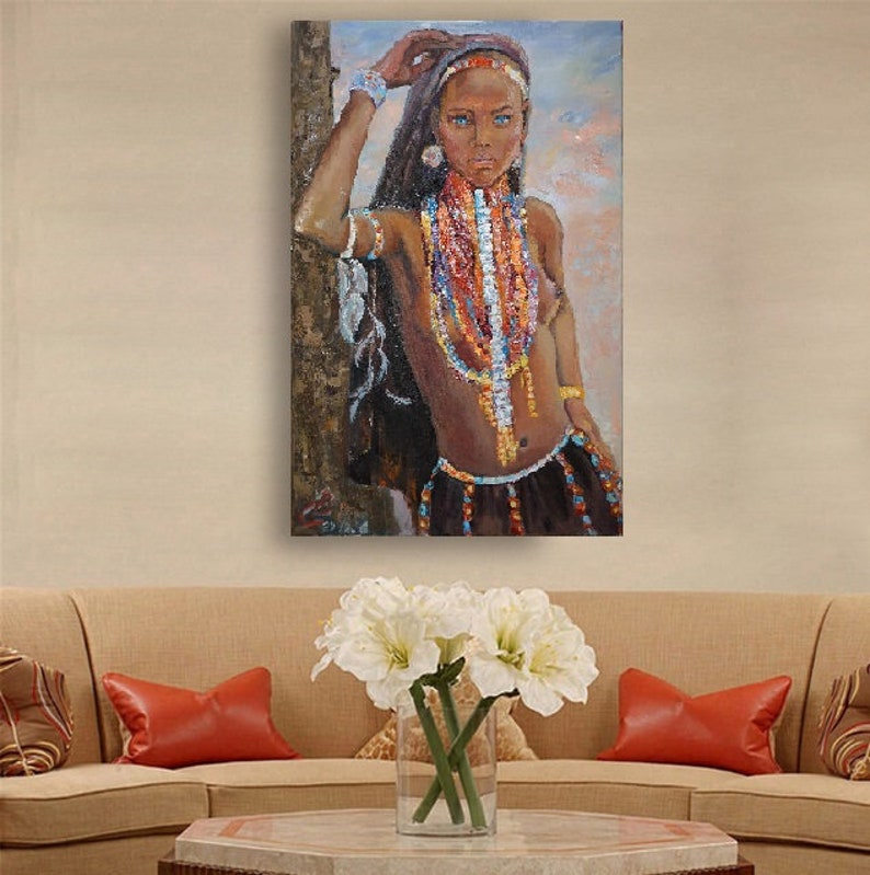 African Woman Art African Painting Original Art Black Woman Painting Oil Painting African Decor African Wall Art Large Art Masai Painting image 8