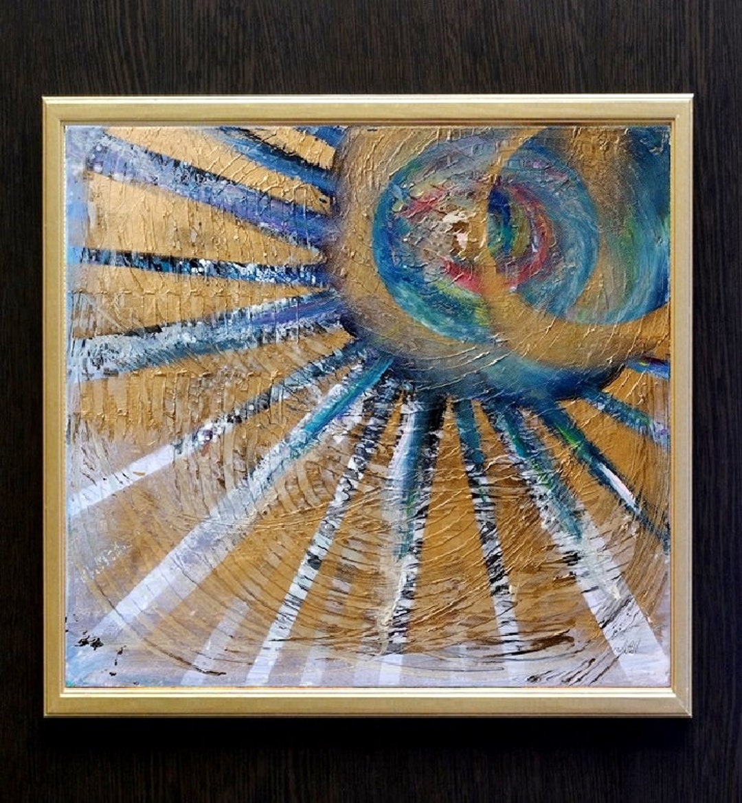 Abstract Gold Foil Oil Painting on Canvas Original Acrylic Texture